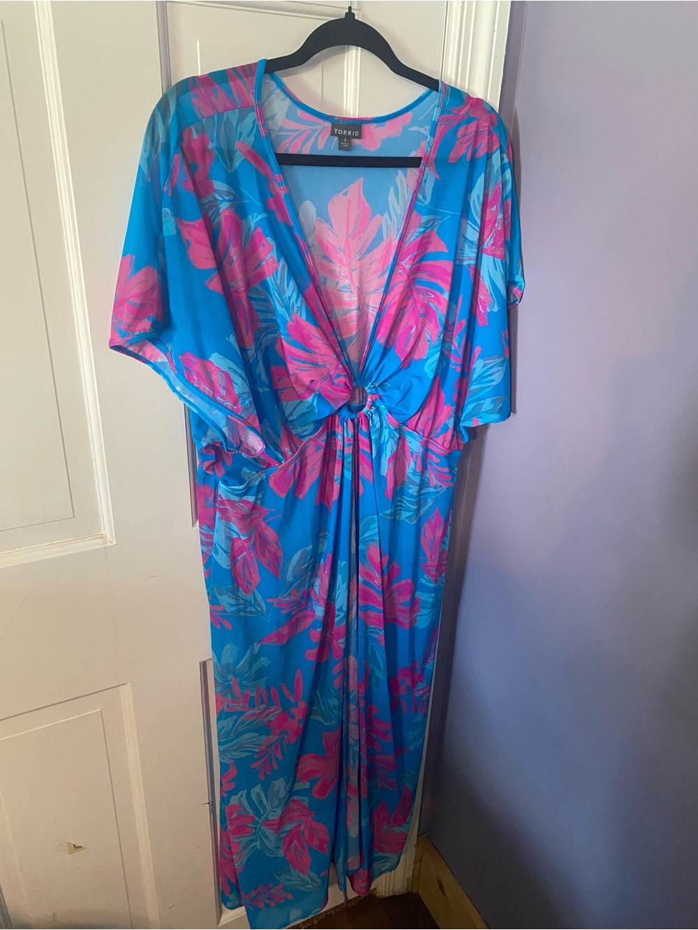torrid Blue & Pink Floral Mesh O-Ring Swim Cover-Up Size 3
